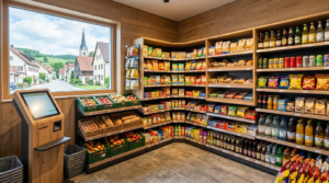 Ein hybrider Dorfladen mit Self-Checkout Terminal sichert die Nahversorgung im ländlichen Raum.